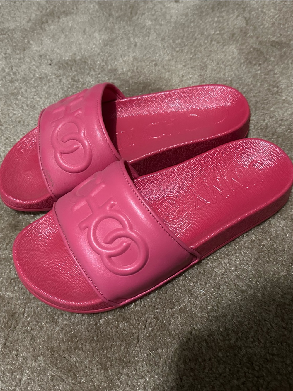 Jimmy Choo Hot Pink Logo Slide Sandals